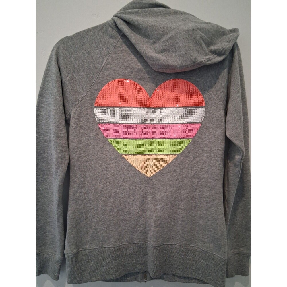 Victoria's Secret Bling Colorful Sequin Heart Full Zip Soft Hoodie Gray Size XS
